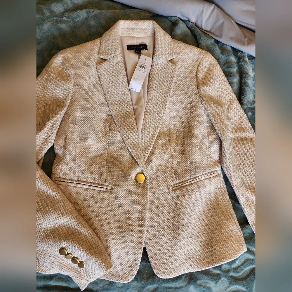 Ann Taylor Women’s Textured Cotton Blend Blazer Jacket Size 0 - Picture 1 of 6